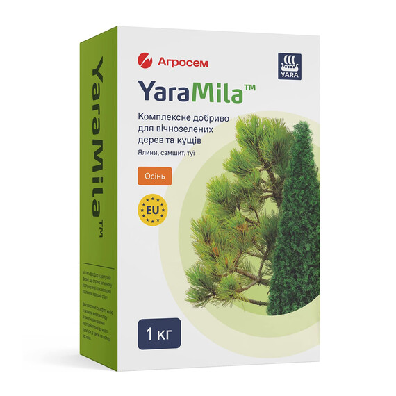 Добриво комплексне для вічнозелених дерев, кущів Осінь YaraMila 1 кг, Фасовка: Проф упаковка 1 кг | Agriks