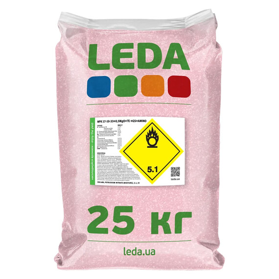 Добриво Leda NPK 17-10-33 +0.5MgO+TE+GS+Amino Leda Agro, Фасовка: Мішок 25 кг | Agriks