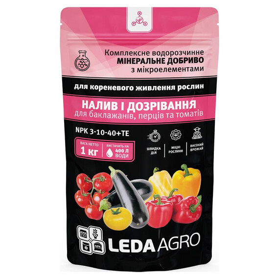 Удобрение Налив и созревание (баклажаны, перцы, томаты) NPK 3-10-40+ТЕ Leda Agro 1 кг | Agriks