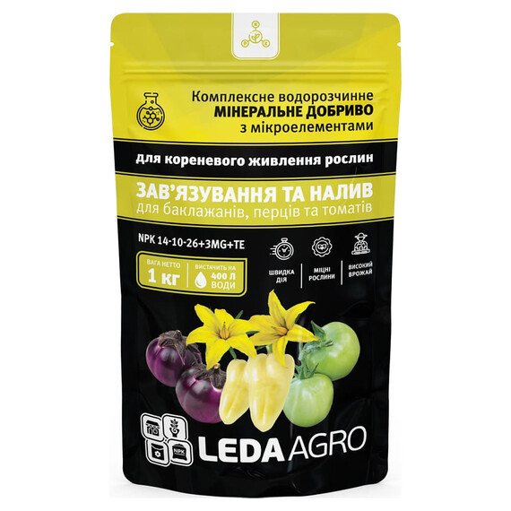Удобрение Завязывание и налив (Пасленовые) NPK 14-10-26+ТЕ Leda Agro 1 кг | Agriks